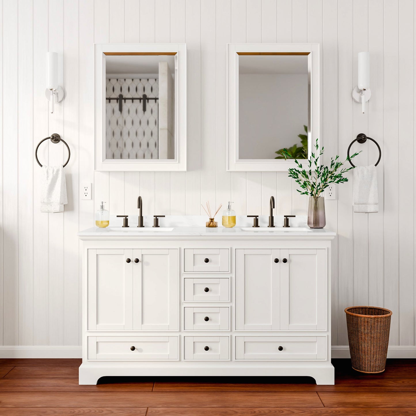 Deborah Bathroom Vanity with Countertop 60 inch Double Sink 3-hole Faucet Setup