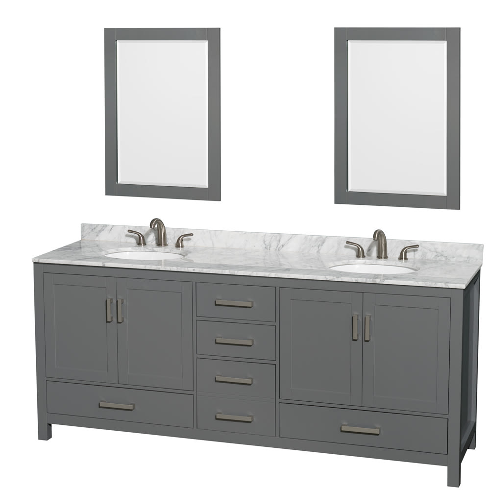 Sheffield Bathroom Vanity with Countertop 80 inch Double Sink 3-hole Faucet Setup