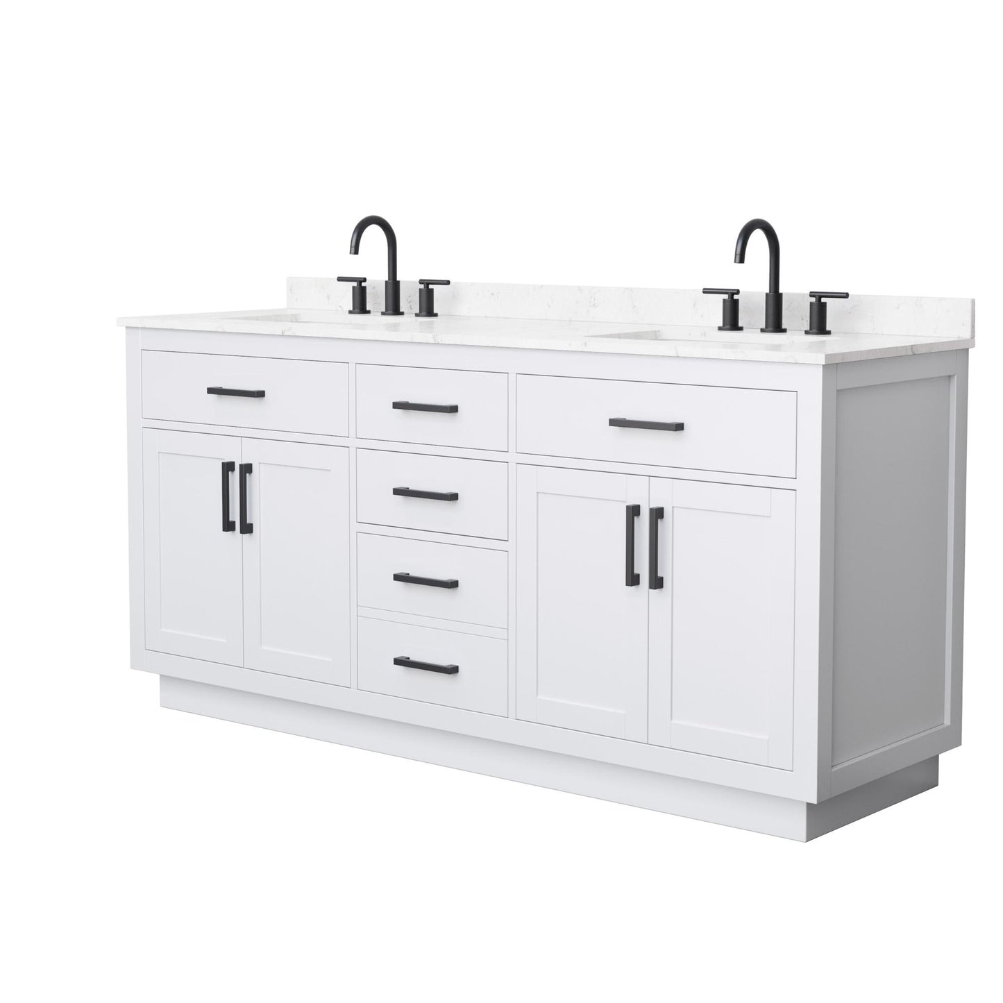Beckett TK Bathroom Vanity with Countertop 72 inch Double Sink 3-hole Faucet Setup