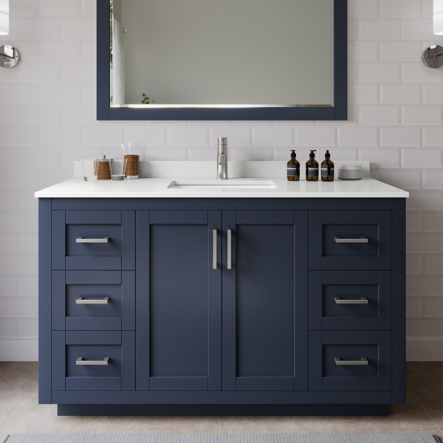 Miranda Bathroom Vanity with Countertop 54 inch Single Sink Single hole Faucet Setup