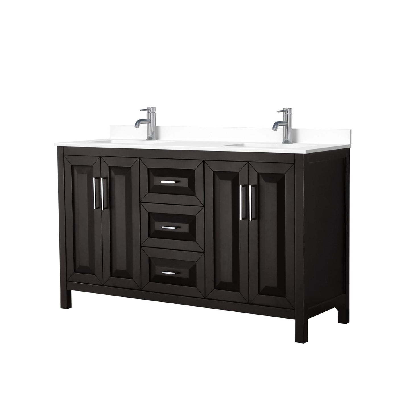 Daria Bathroom Vanity with Countertop 60 inch Double Sink Single hole Faucet Setup