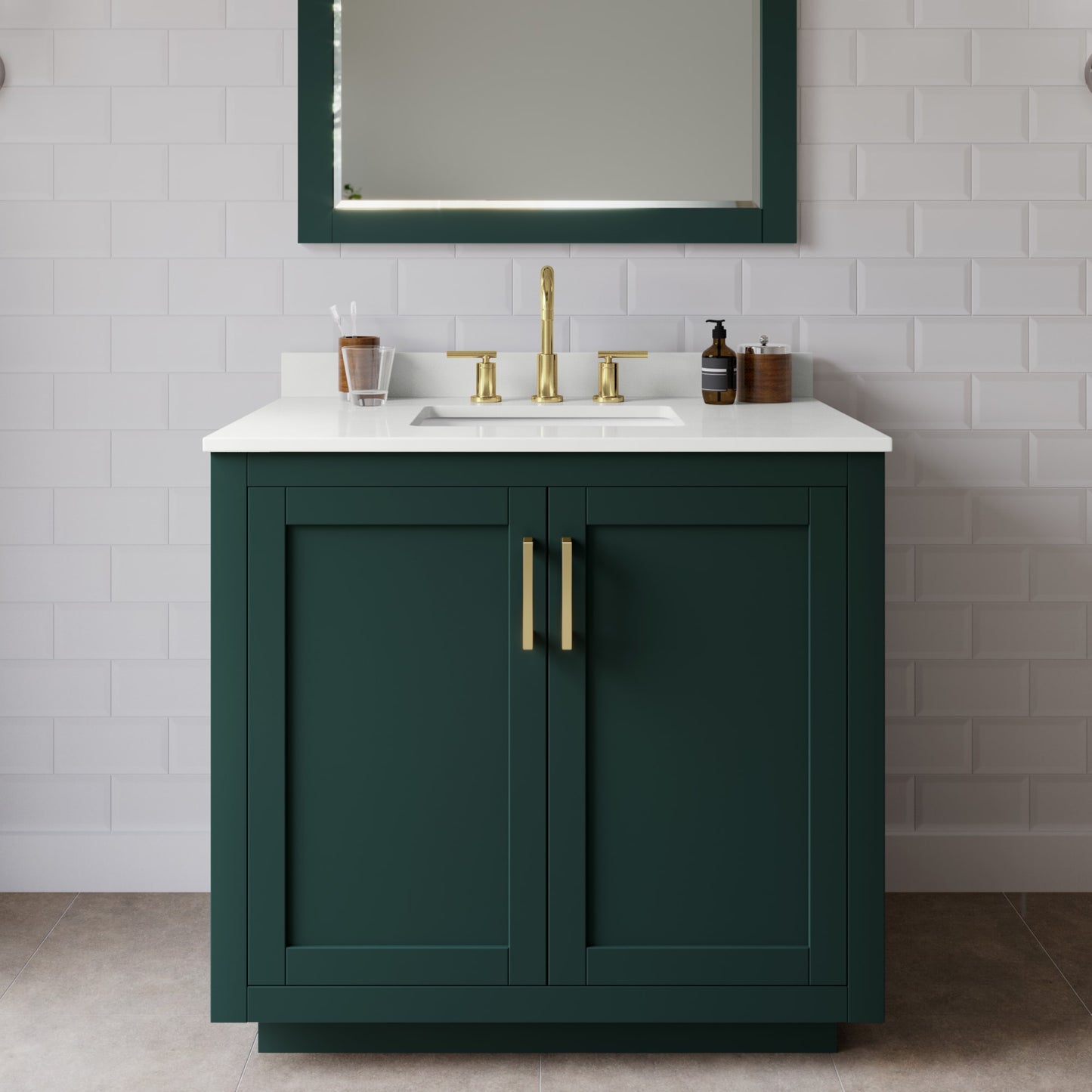 Miranda Bathroom Vanity with Countertop 36 inch Single Sink 3-hole Faucet Setup