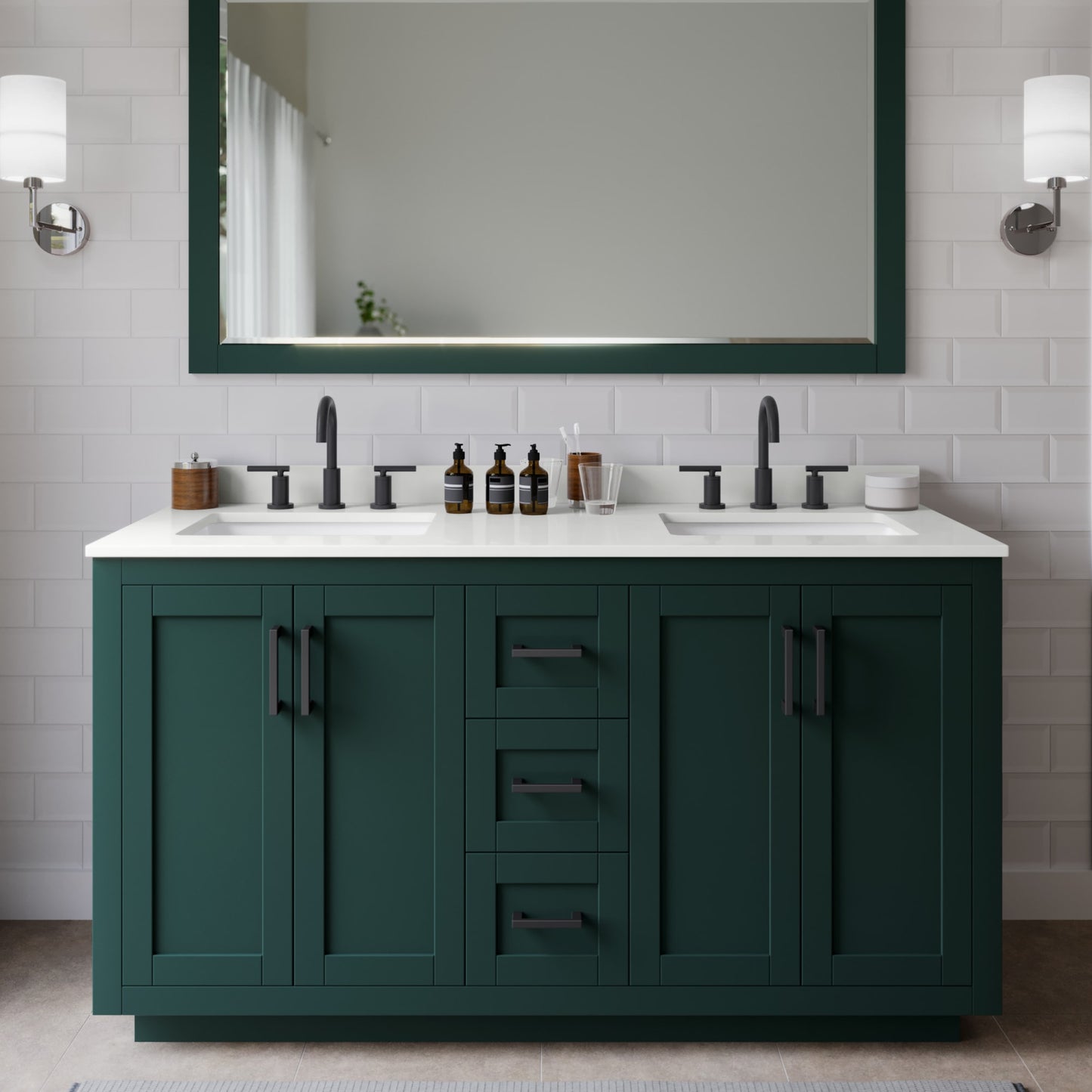 Miranda Bathroom Vanity with Countertop 60 inch Double Sink 3-hole Faucet Setup