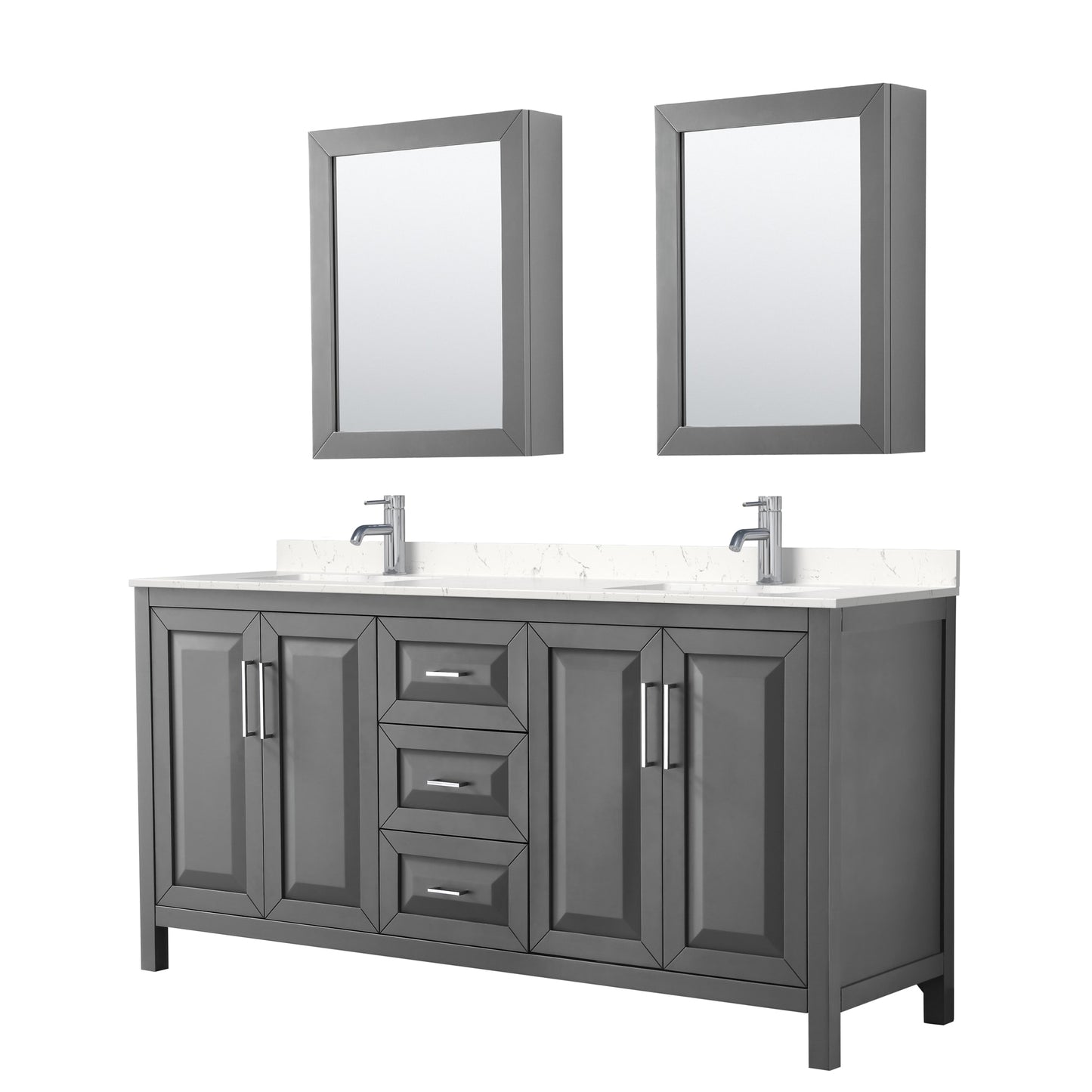 Daria Bathroom Vanity with Countertop 72 inch Double Sink Single hole Faucet Setup