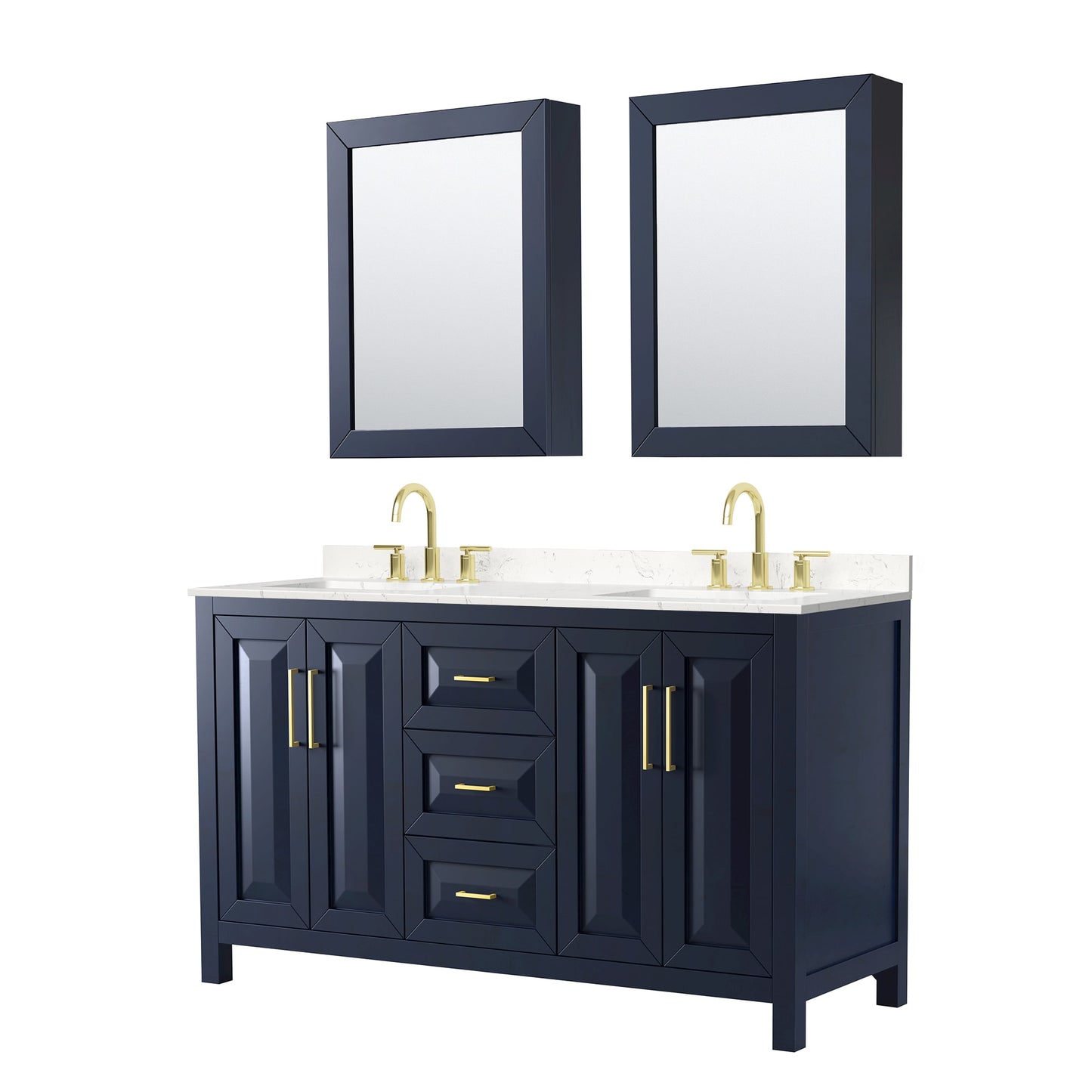 Daria Bathroom Vanity with Countertop 60 inch Double Sink 3-hole Faucet Setup