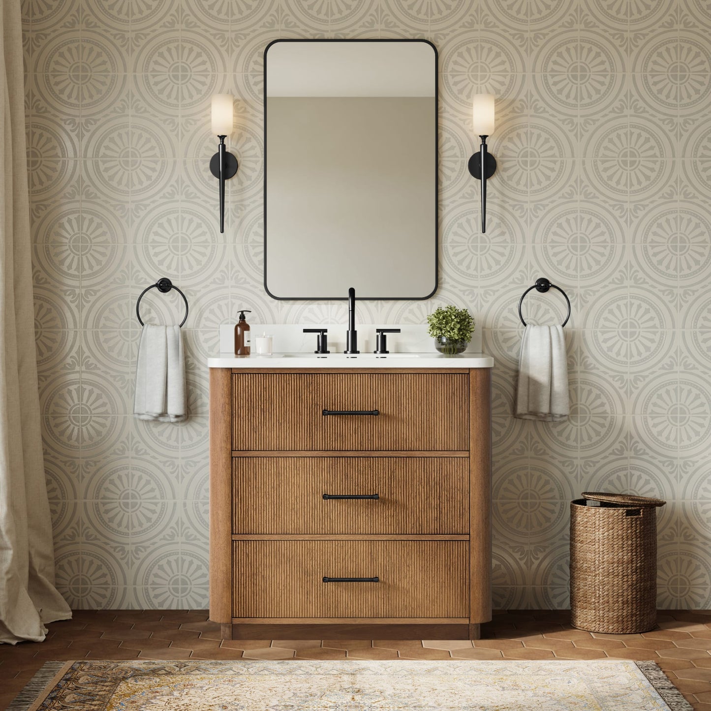 Francesca Bathroom Vanity with Countertop 36 inch Single Sink 3-hole Faucet Setup