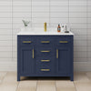 Custom image for Dark Blue with Brushed Gold Trim / Carrara Cultured Marble / No Mirror