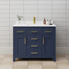 Custom image for Dark Blue with Brushed Gold Trim / White Cultured Marble / No Mirror