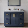 Custom image for Dark Blue with Brushed Gold Trim / White Carrara Marble / No Mirror