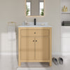 Custom image for Tanned Oak with Matte Black Trim / White Carrara Marble / No Mirror