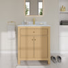 Custom image for Tanned Oak with Brushed Gold Trim / White Carrara Marble / No Mirror