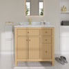 Custom image for Tanned Oak with Brushed Gold Trim / White Carrara Marble / No Mirror
