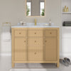 Custom image for Tanned Oak with Brushed Gold Trim / White Carrara Marble / No Mirror