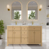 Custom image for Tanned Oak with Brushed Gold Trim / White Carrara Marble / No Mirror