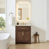Custom image for Dark Walnut with Brushed Gold Trim / Carrara Cultured Marble / No Mirror