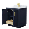 Custom image for Dark Blue with Brushed Gold Trim / White Carrara Marble / No Mirror