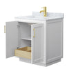 Custom image for White with Brushed Gold Trim / White Carrara Marble / No Mirror
