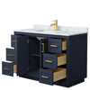 Custom image for Dark Blue with Brushed Gold Trim / White Carrara Marble / No Mirror
