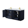 Custom image for Dark Blue with Brushed Gold Trim / White Carrara Marble / No Mirror