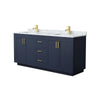 Custom image for Dark Blue with Brushed Gold Trim / White Carrara Marble / No Mirror
