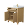 Custom image for Tanned Oak with Brushed Gold Trim / White Carrara Marble / No Mirror