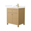 Custom image for Tanned Oak with Brushed Gold Trim / White Cultured Marble / No Mirror