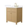 Custom image for Tanned Oak with Brushed Gold Trim / White Quartz / No Mirror