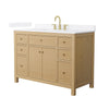 Custom image for Tanned Oak with Brushed Gold Trim / White Quartz / No Mirror