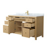 Custom image for Tanned Oak with Brushed Gold Trim / White Carrara Marble / No Mirror