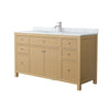 Custom image for Tanned Oak with Brushed Nickel Trim / White Carrara Marble / No Mirror