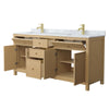 Custom image for Tanned Oak with Brushed Gold Trim / White Carrara Marble / No Mirror