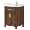 Custom image for Dark Walnut with Brushed Gold Trim / Carrara Cultured Marble / No Mirror
