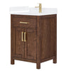 Custom image for Dark Walnut with Brushed Gold Trim / White Cultured Marble / No Mirror