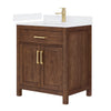 Custom image for Dark Walnut with Brushed Gold Trim / White Quartz / No Mirror