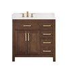 Custom image for Dark Walnut with Brushed Gold Trim / White Cultured Marble / No Mirror