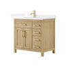 Custom image for Whitewashed Oak with Brushed Gold Trim / White Quartz / No Mirror