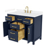 Custom image for Dark Blue with Brushed Gold Trim / Carrara Cultured Marble / No Mirror