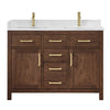 Custom image for Dark Walnut with Brushed Gold Trim / Carrara Cultured Marble / No Mirror