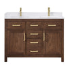 Custom image for Dark Walnut with Brushed Gold Trim / White Cultured Marble / No Mirror