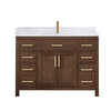 Custom image for Dark Walnut with Brushed Gold Trim / White Cultured Marble / No Mirror