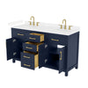 Custom image for Dark Blue with Brushed Gold Trim / Carrara Cultured Marble / No Mirror