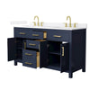 Custom image for Dark Blue with Brushed Gold Trim / White Quartz / No Mirror