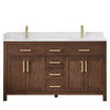 Custom image for Dark Walnut with Brushed Gold Trim / Carrara Cultured Marble / No Mirror