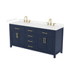 Custom image for Dark Blue with Brushed Gold Trim / Carrara Cultured Marble / No Mirror