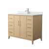 Custom image for White Oak with Brushed Nickel Trim / White Carrara Marble / No Mirror