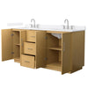 Custom image for Light Oak with Brushed Nickel Trim / White Quartz / No Mirror