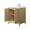 Custom image for White Oak with Brushed Nickel Trim / White Carrara Marble / No Mirror