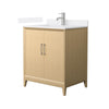 Custom image for White Oak with Brushed Nickel Trim / White Quartz / No Mirror