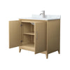 Custom image for White Oak with Brushed Nickel Trim / White Carrara Marble / No Mirror