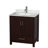 Custom image for Espresso with Brushed Chrome Trim / White Carrara Marble, Rectangular Sink / No Mirror